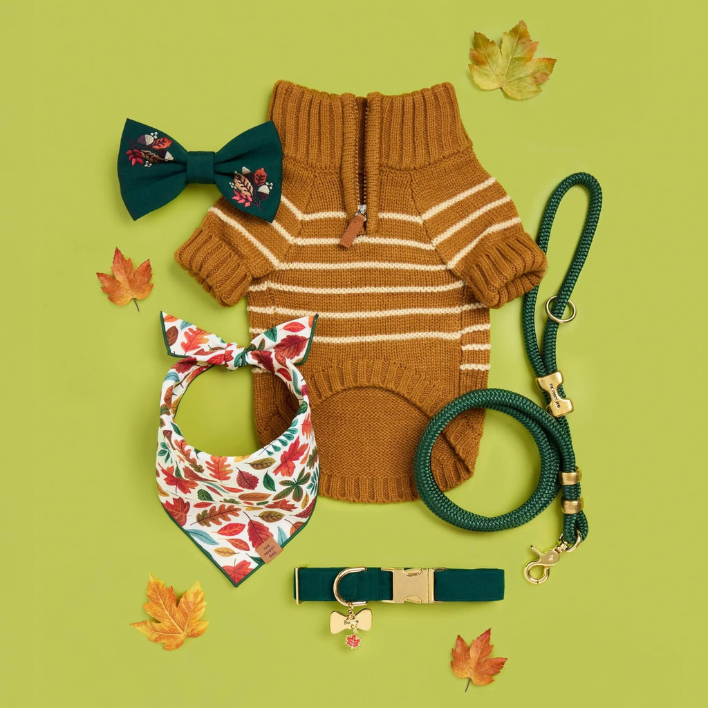 Fall Foliage Embroidered Dog Bow Tie