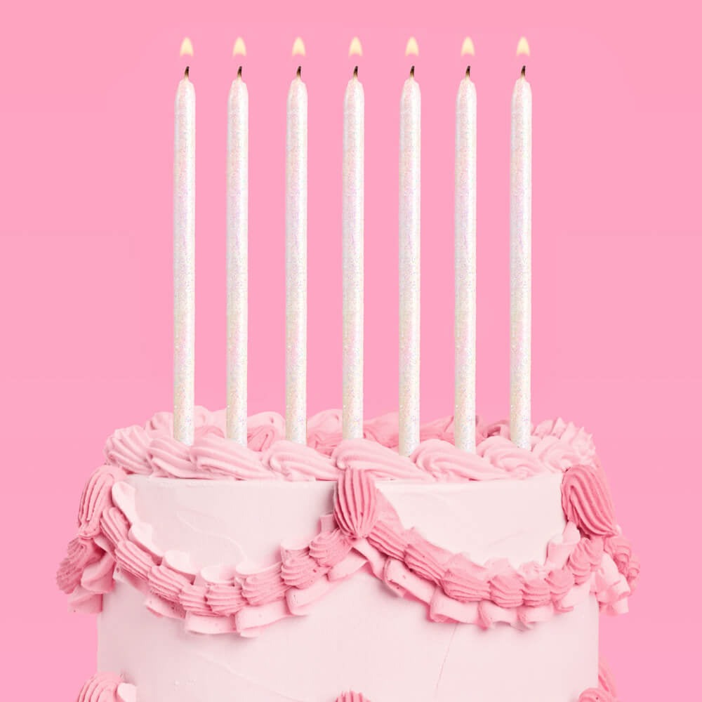 White Glitter Birthday Candles