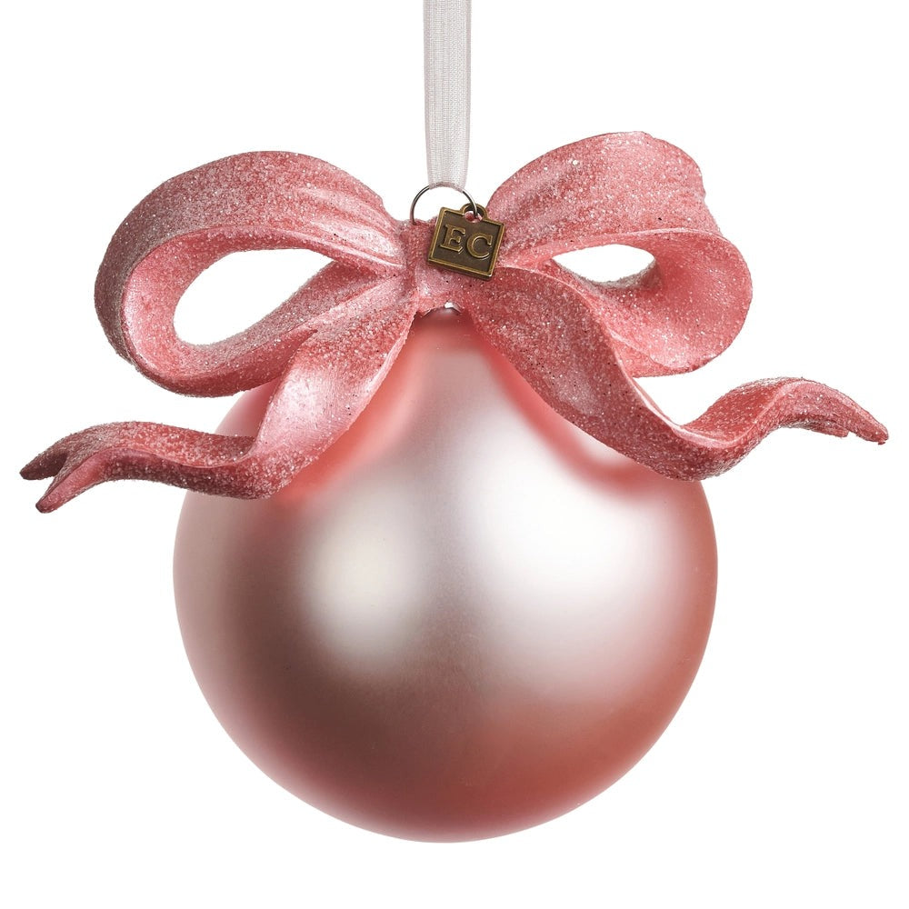 Pink Ribbon Bauble Glass Ornament