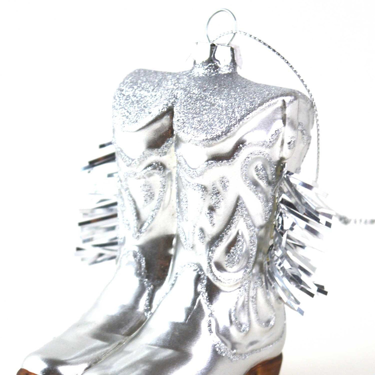 Silver Cowgirl Boot Glass Ornament
