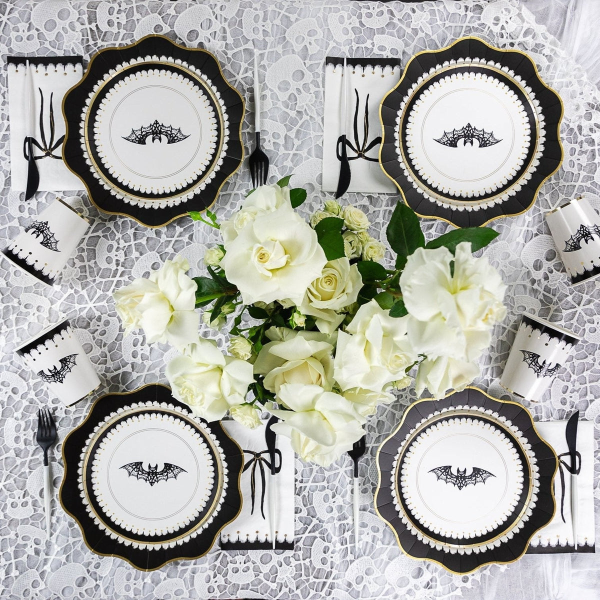Elegant Halloween Dessert Lacy Bat Plates