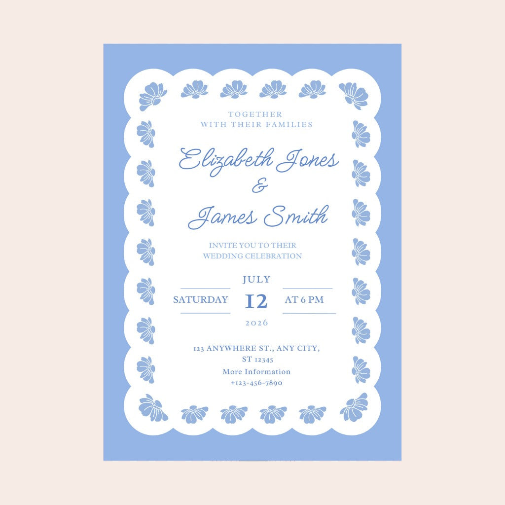 Belle Blue Lacy Floral Digital Party Invitation Download