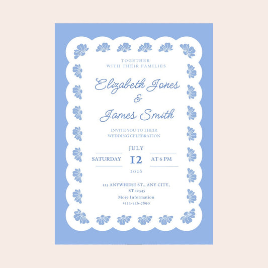 Belle Blue Lacy Floral Digital Party Invitation Download