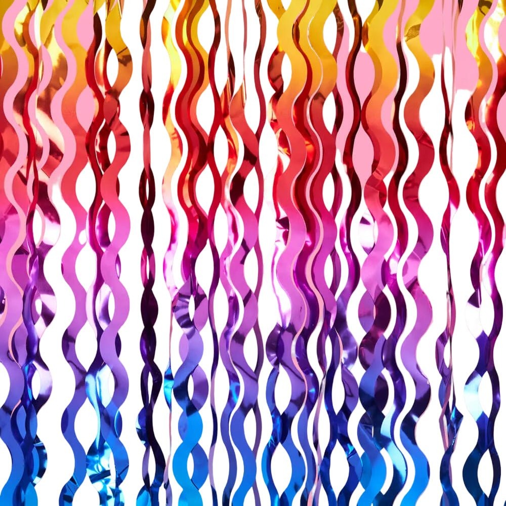 Rainbow Wavy Foil Fringe Curtain Backdrop