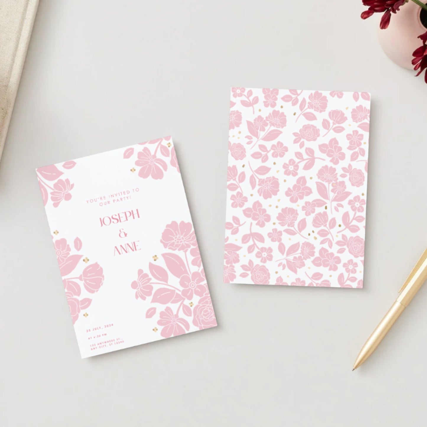 Petal Pink Elegant Floral Digital Party Invitation Download