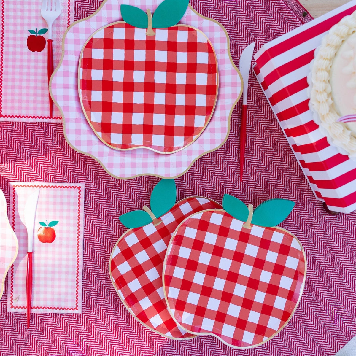 Cherry Red Gingham Apple Small Plates
