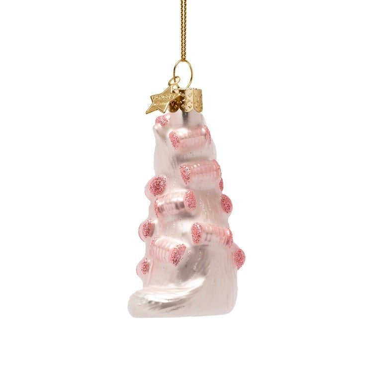 Pink Cat with Curlers Glass Ornament