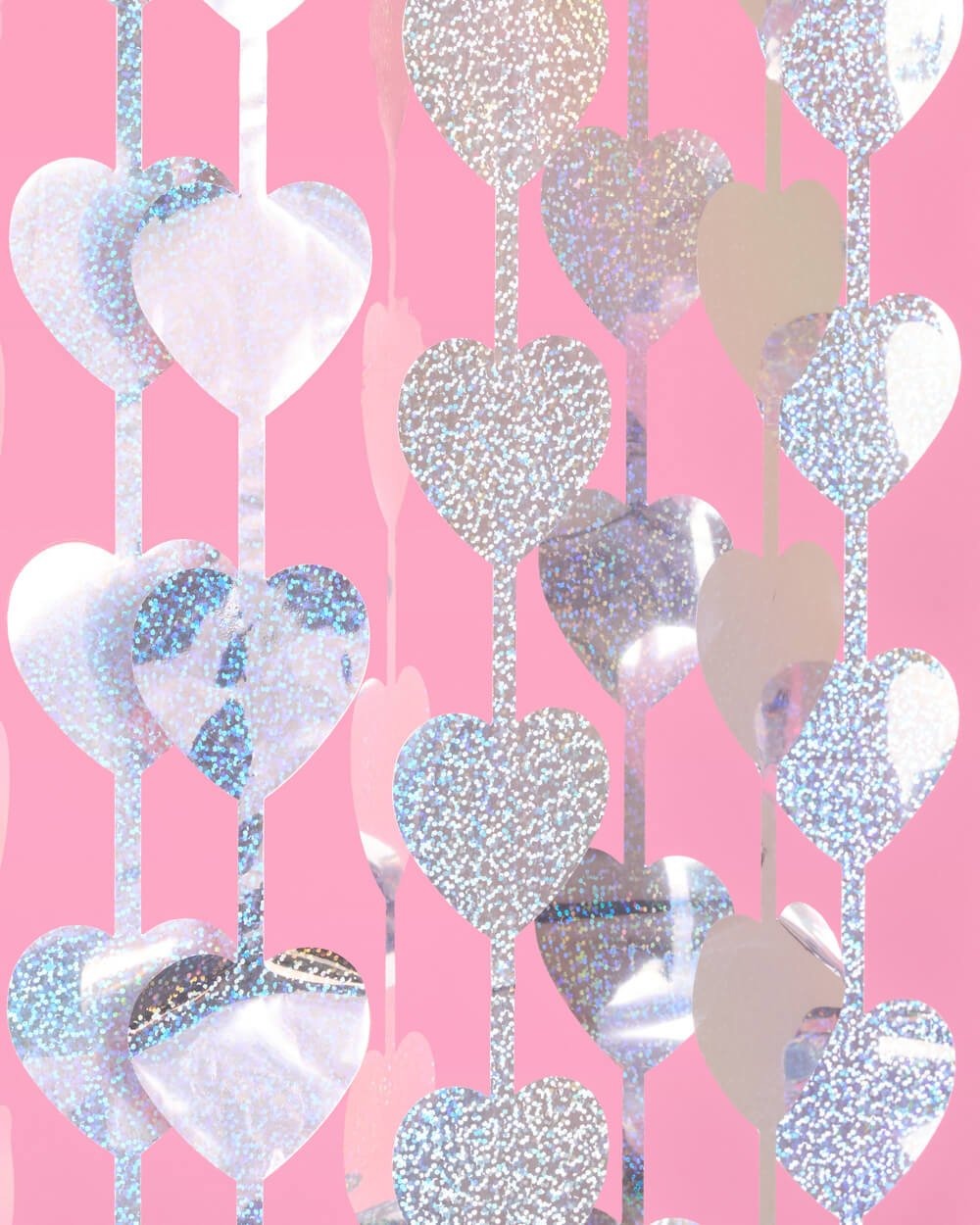 Iridescent Silver Heart Curtain Backdrop