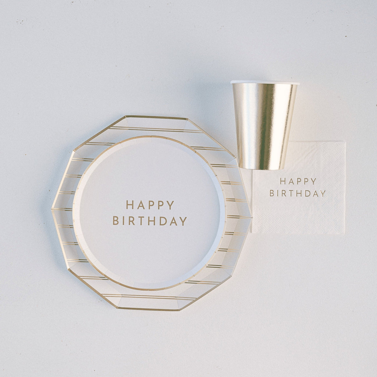 White & Gold Signature Happy Birthday Small Plates