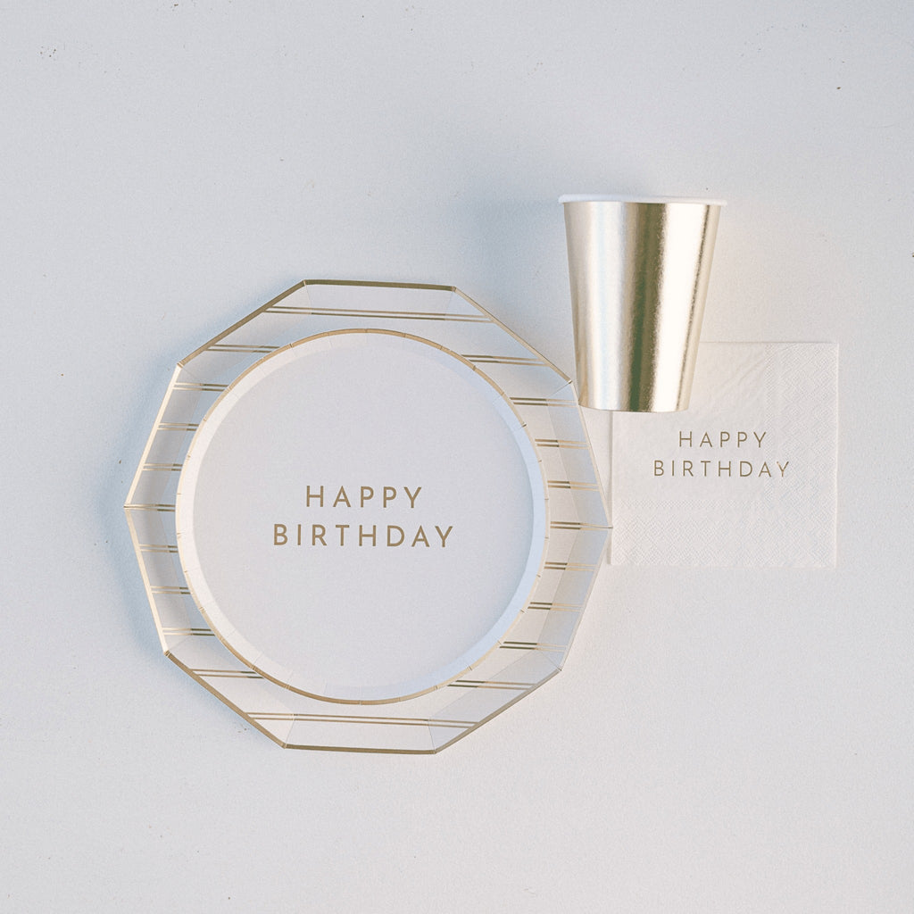 White & Gold Signature Happy Birthday Small Plates