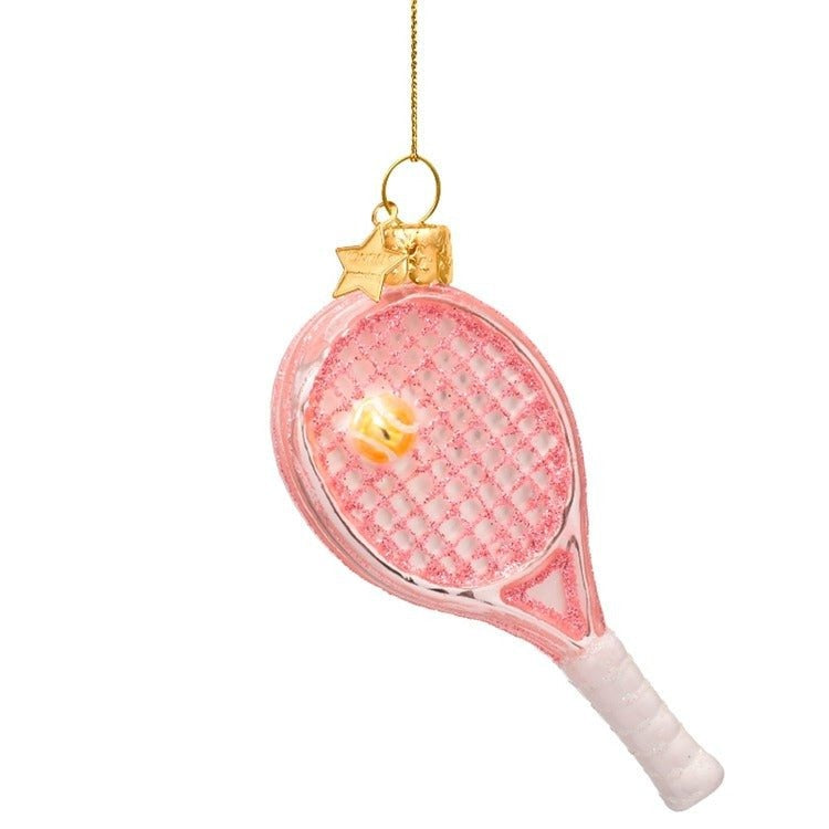 Pink Tennis Racket Glass Ornament