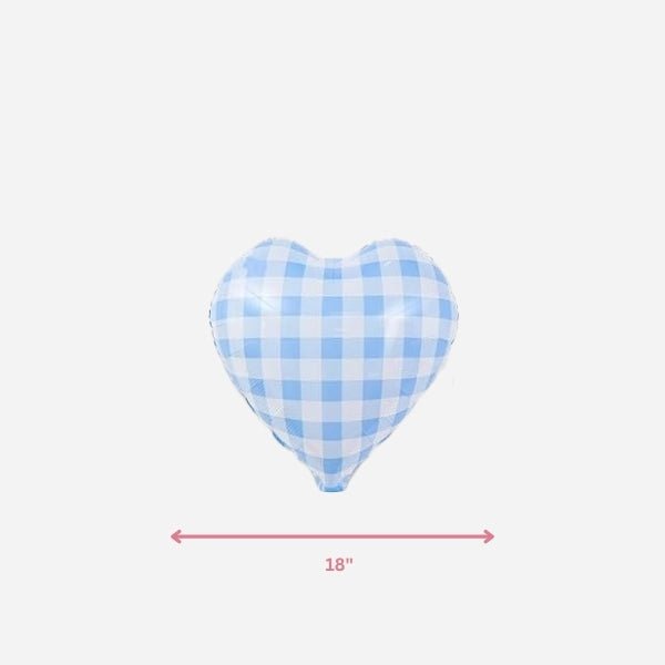 Gingham Blue Heart Foil Balloon