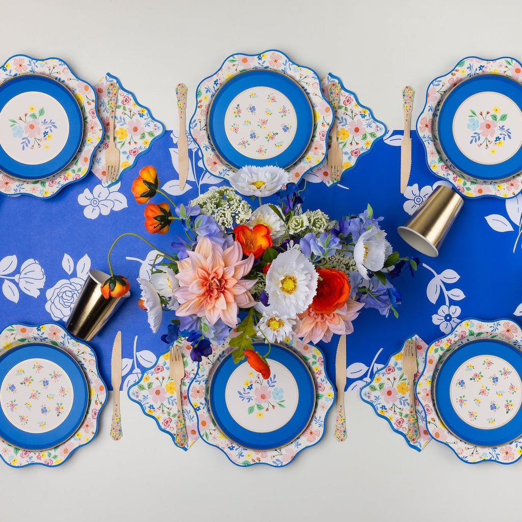 Belle Blue Elegant Floral Table Runner