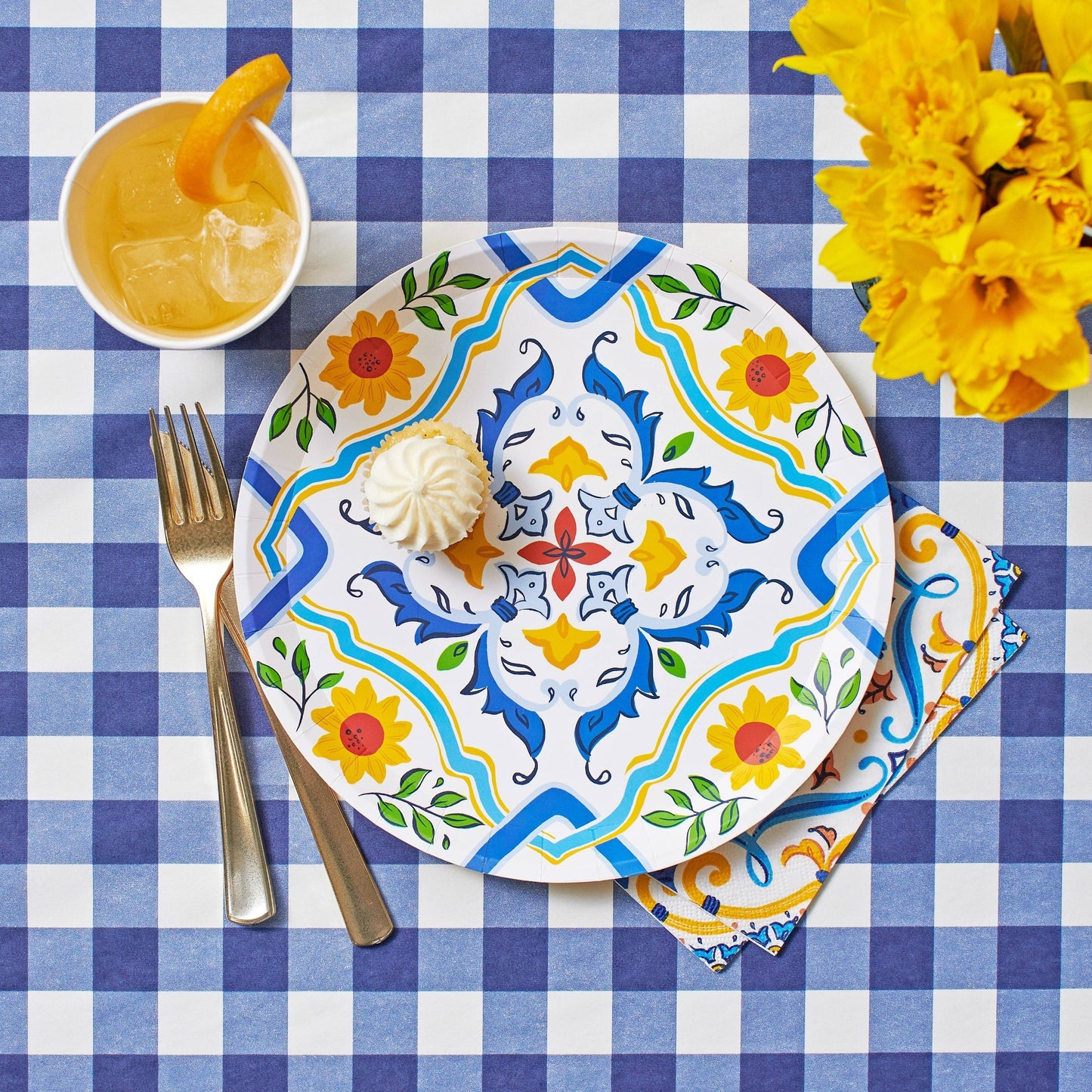 Navy Gingham Paper Tablecloth
