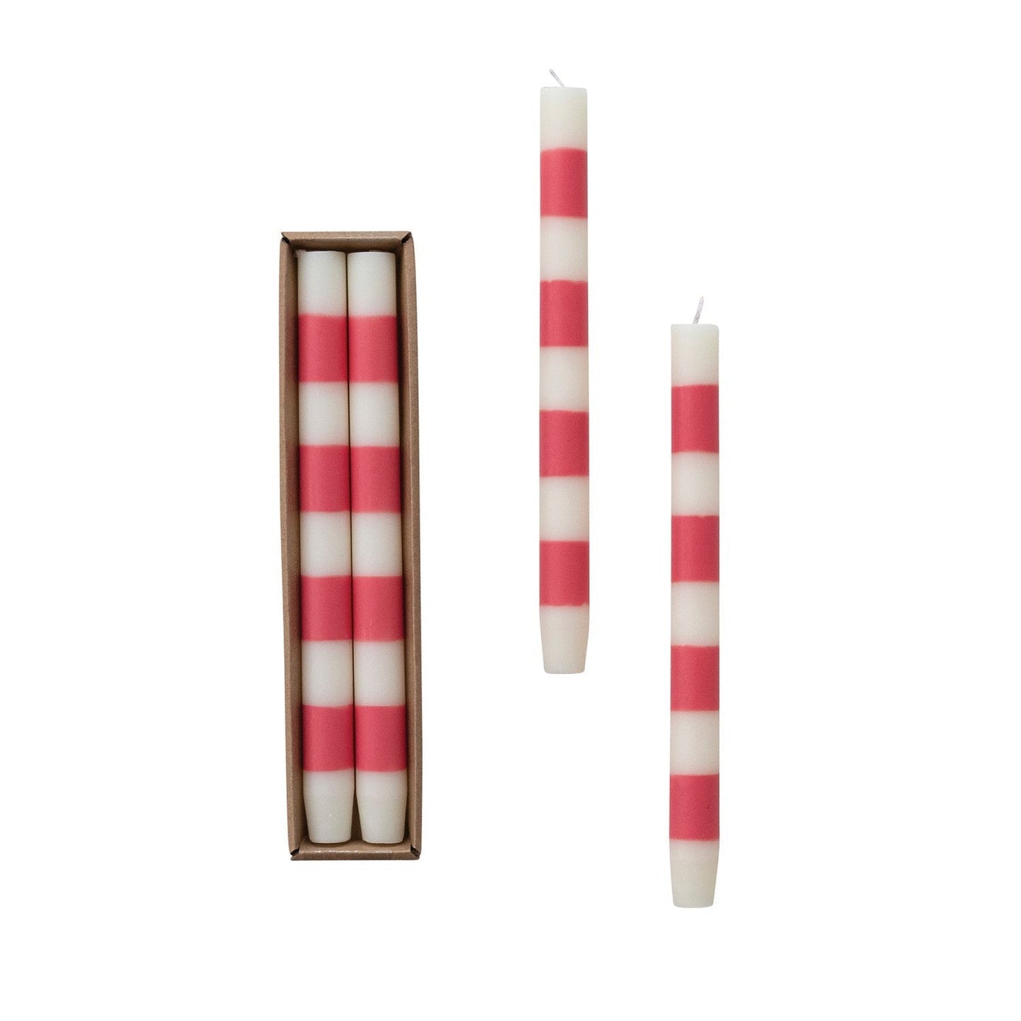 Pink & White Striped Taper Candles