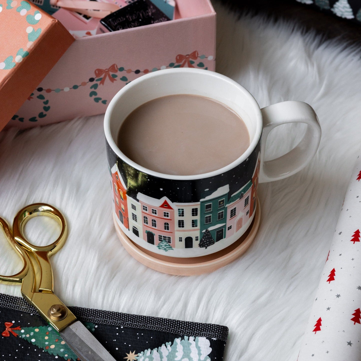 Holiday Village Ceramic Mug with Coaster