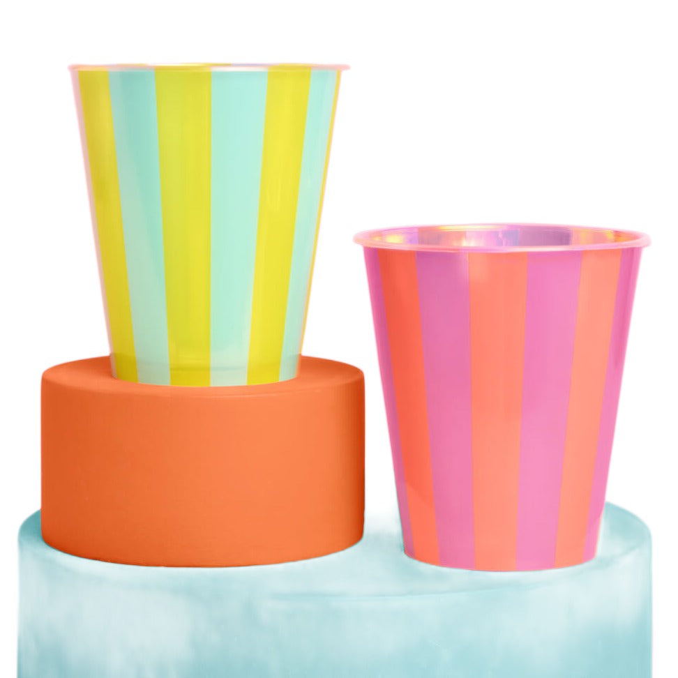 Neon Stripe Iridescent Plastic Cups