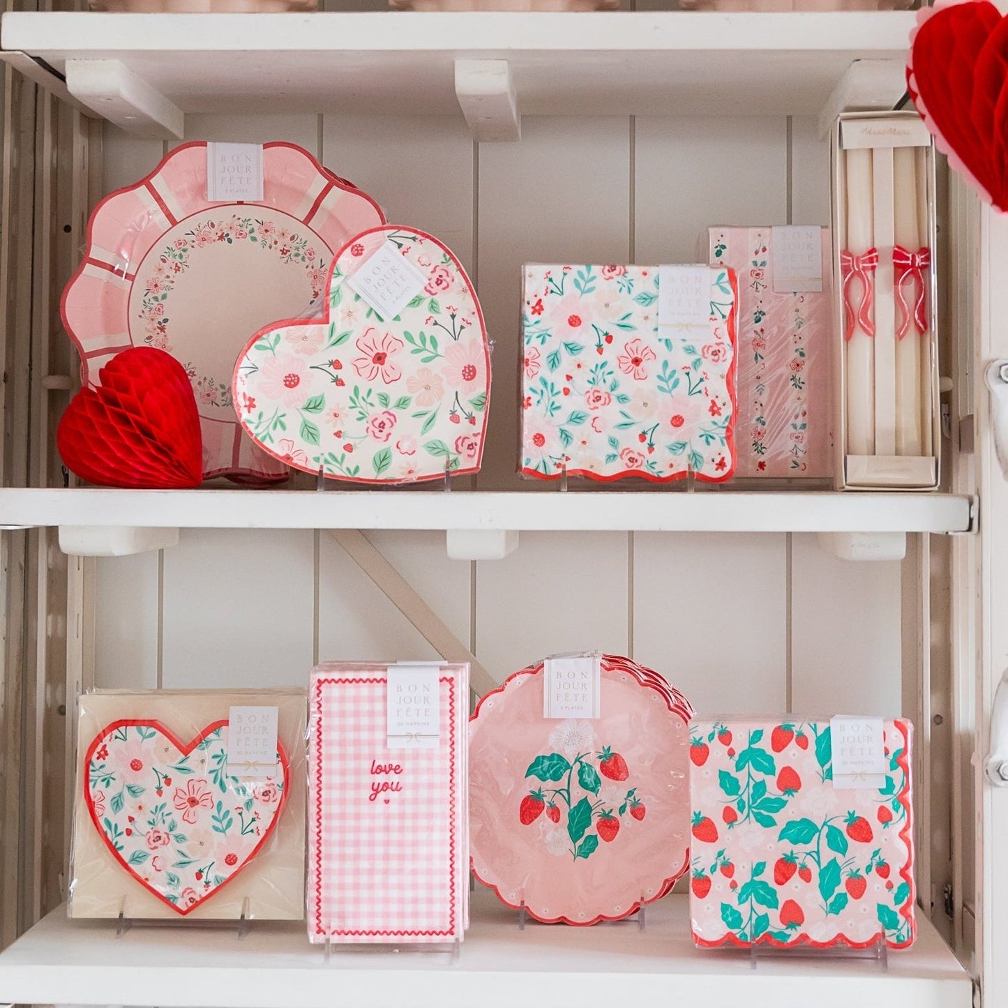 Pink & Red Floral Stripe Guest Towels