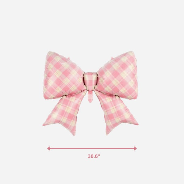 Gingham Pink Bow Foil Balloon