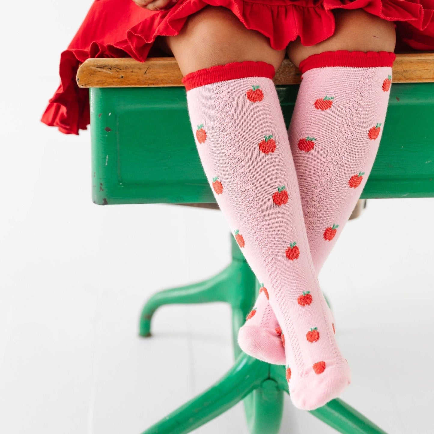 Apple Scalloped Knee High Socks