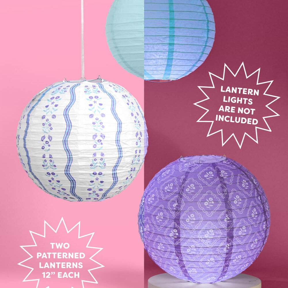 Blue Floral Paper Lantern Set