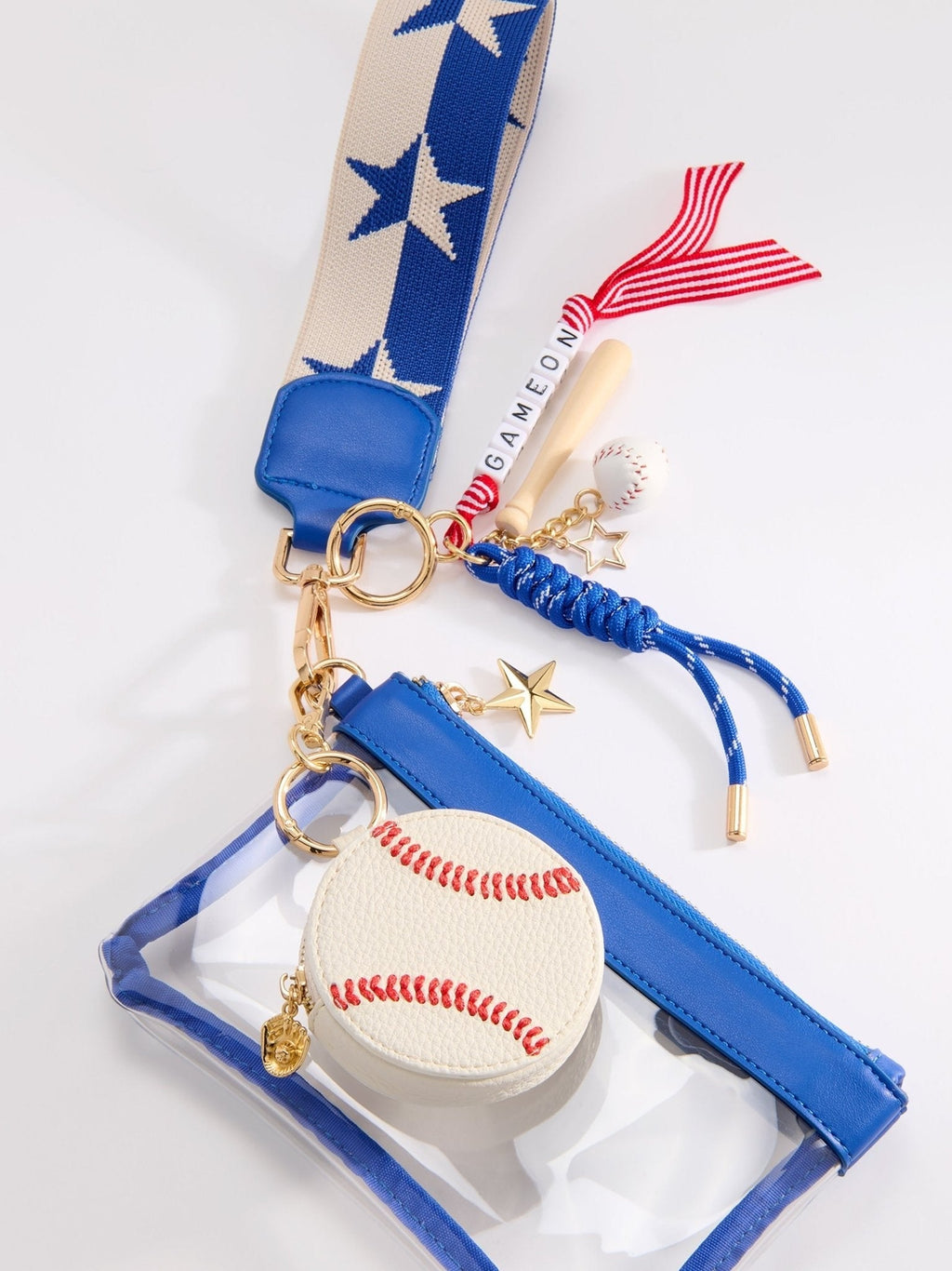 Shiraleah Baseball Zip Pouch Bag Charm/Key Ring, White