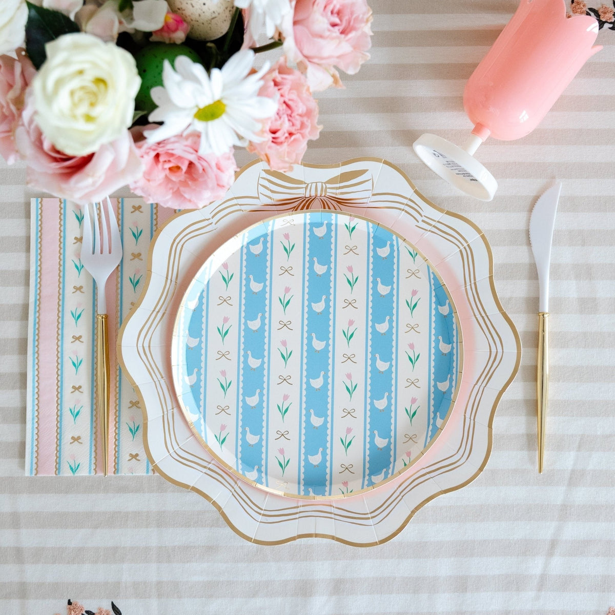 Elegant Cream & Gold Bow Dinner Plates