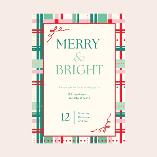 Merry & Bright Plaid Christmas Digital Party Invitation