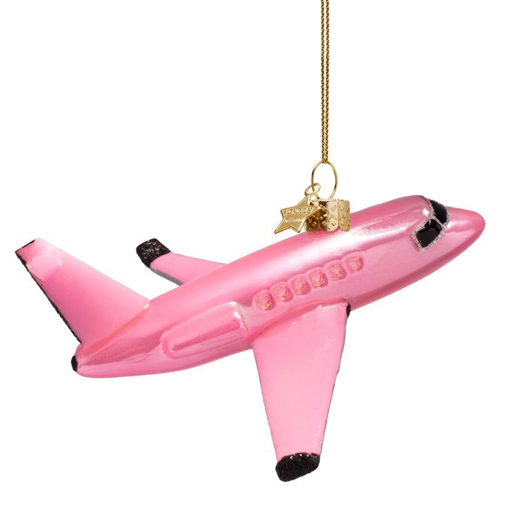 Pink Airplane Glass Ornament