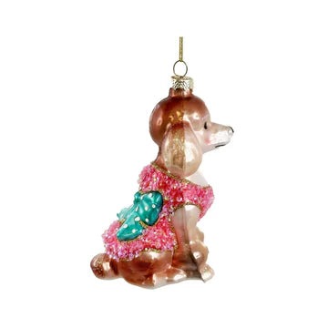 Dog with Pink Vest Glass Ornament