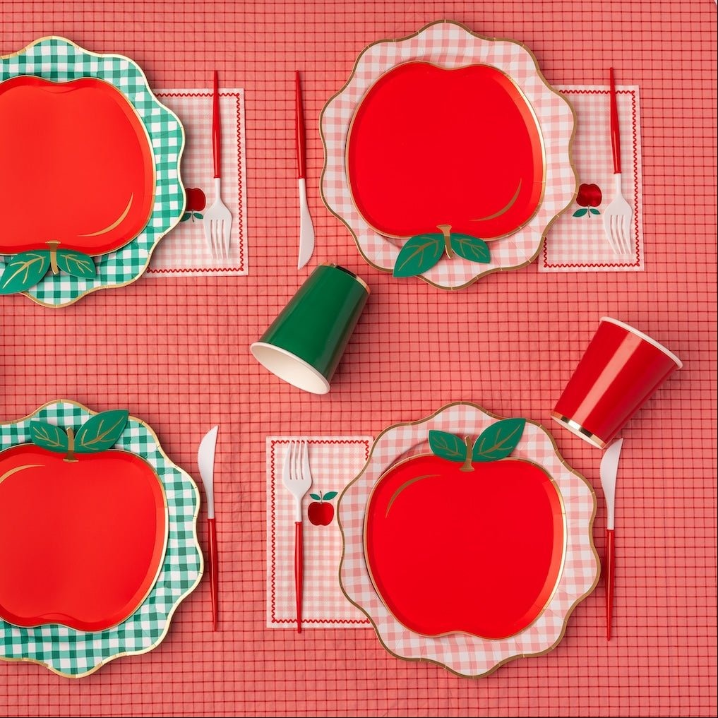 Elegant Petal Pink Gingham Dinner Plates