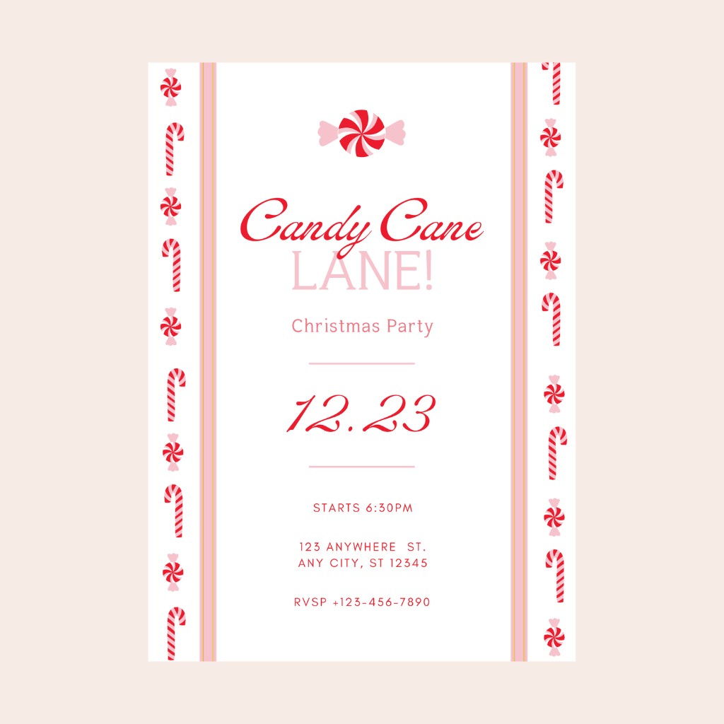 Candy Cane Christmas Digital Party Invitation