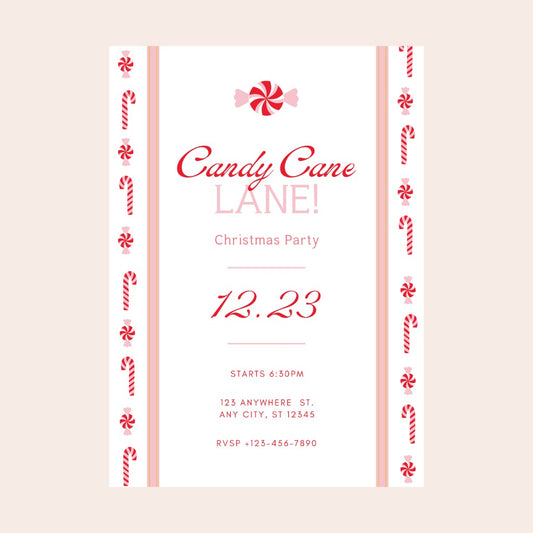 Candy Cane Christmas Digital Party Invitation
