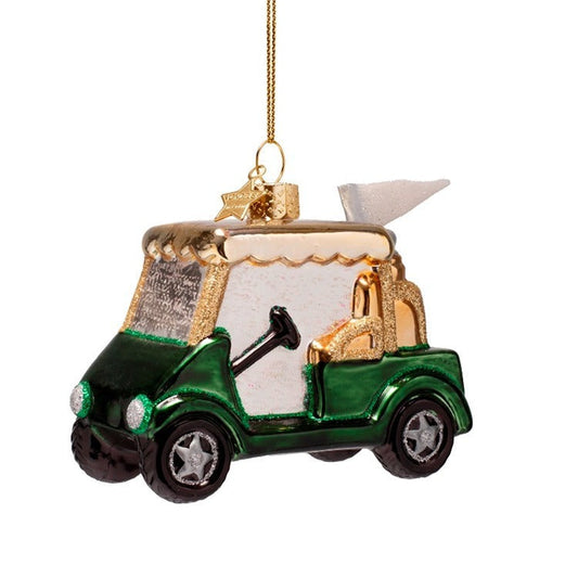 Green Golf Cart Glass Ornament