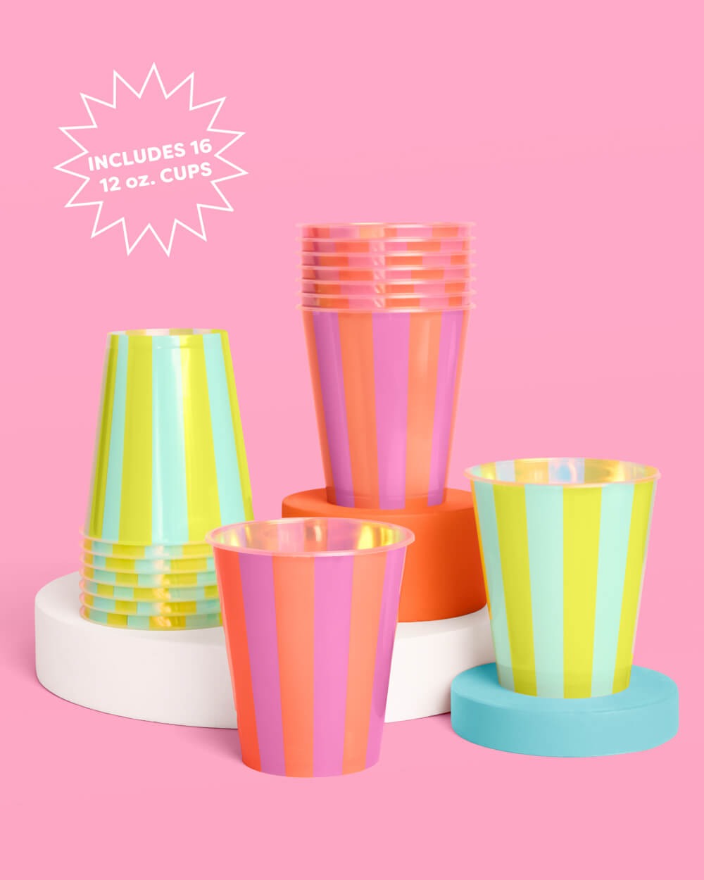 Neon Stripe Iridescent Plastic Cups