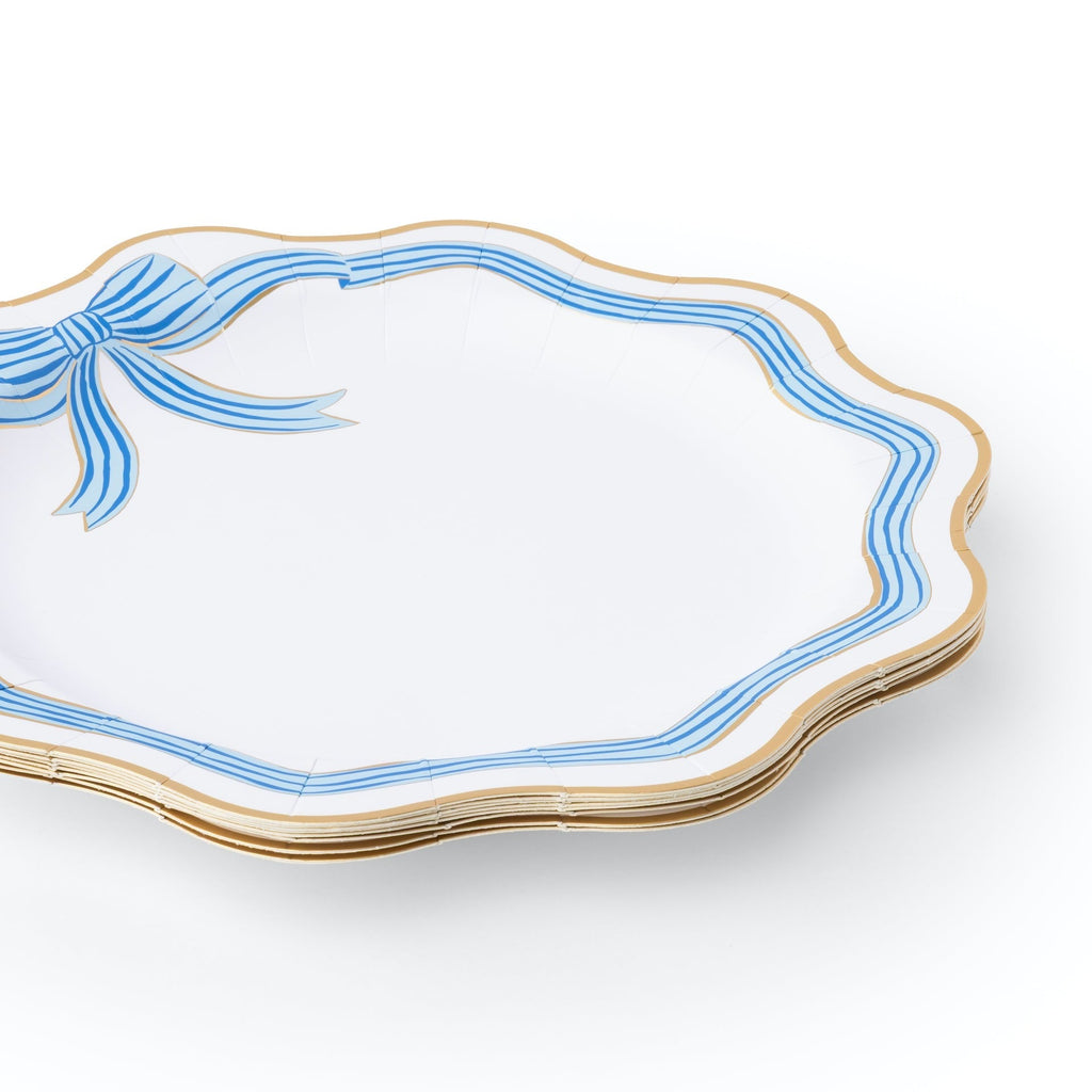 Elegant Blue & Gold Bow Dinner Plates