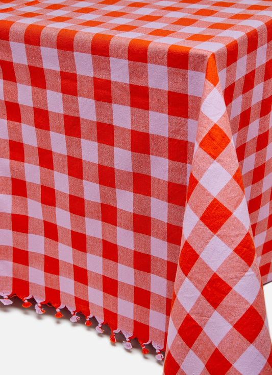 Gingham Poppy Tablecloth