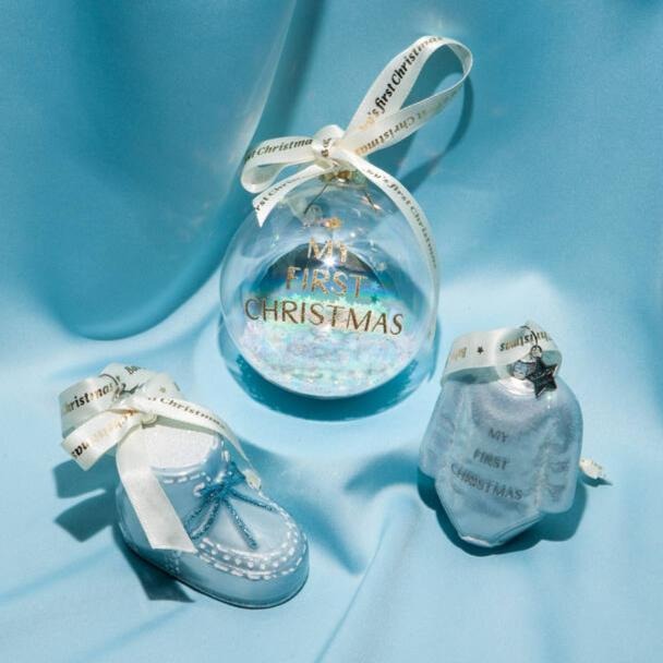 Blue Baby Snow Boot Glass Ornament