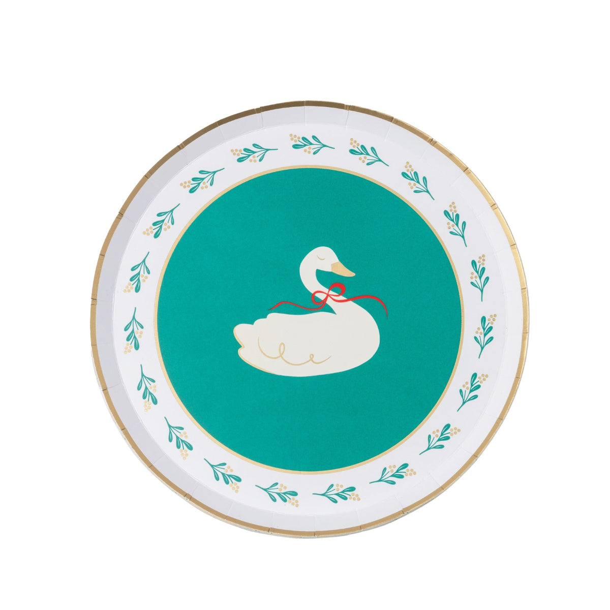 Christmas Floral Swan Print Green Small Plates