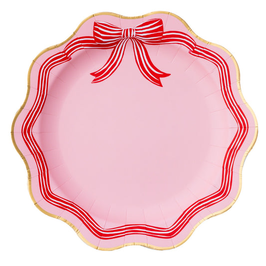Elegant Pink Peppermint Bow Dinner Plates
