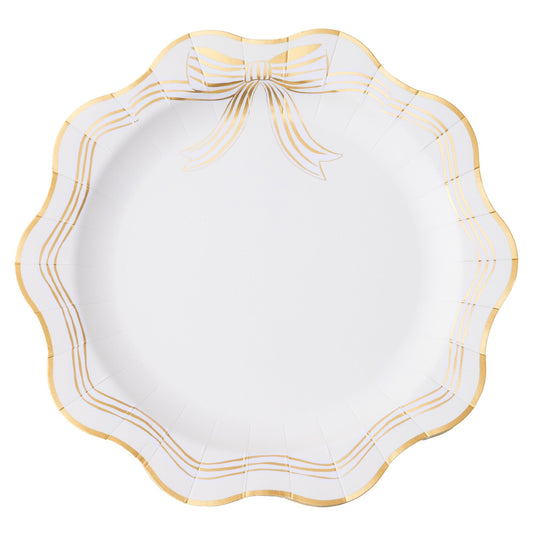 Elegant Cream & Gold Bow Dinner Plates