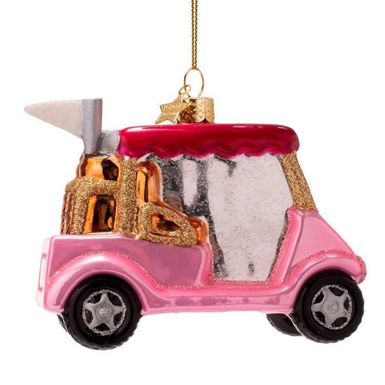 Pink Golf Cart Glass Ornament