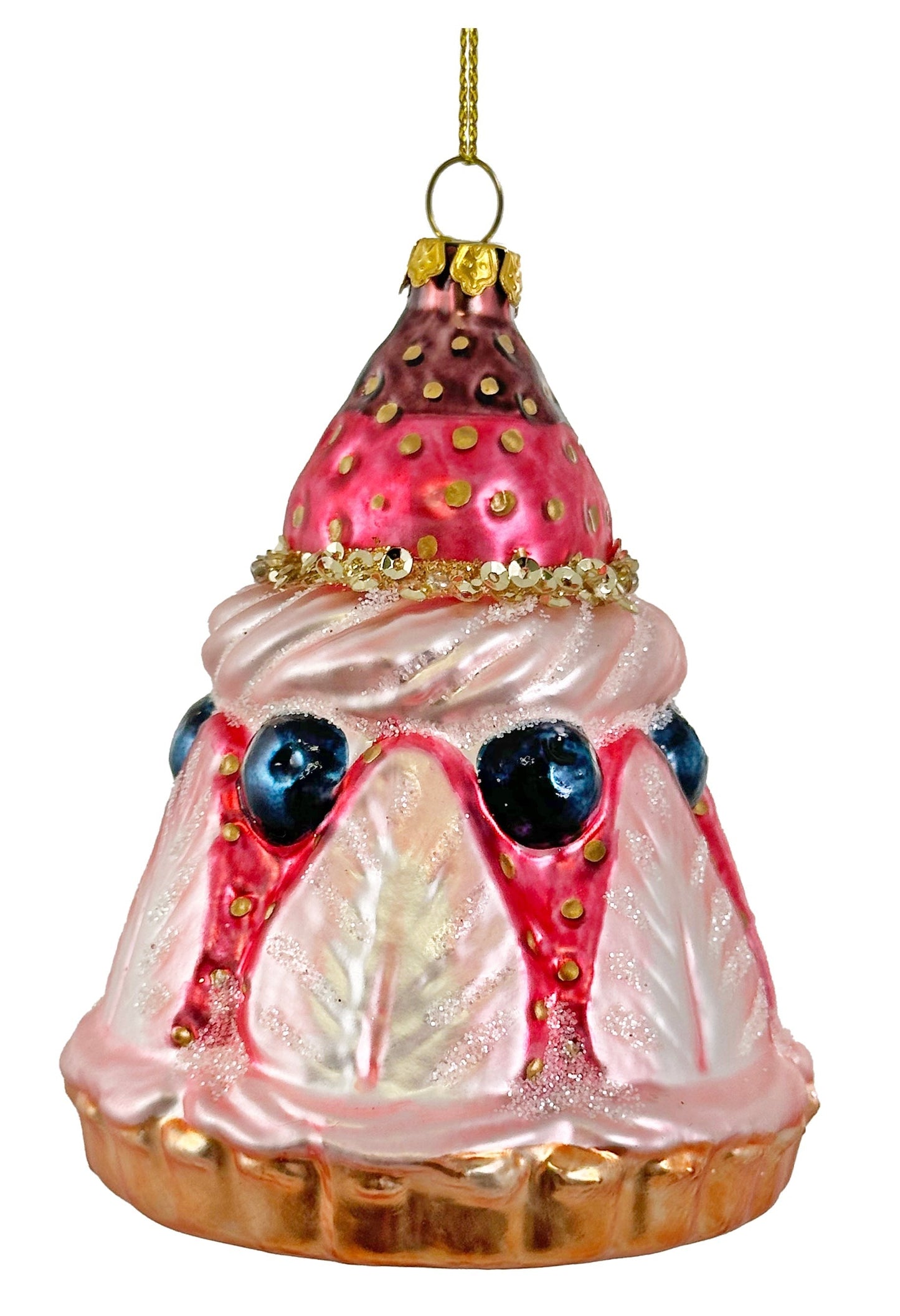 Strawberry Cone Cake Glass Ornament