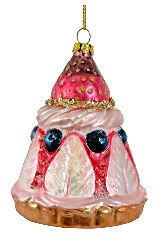 Strawberry Cone Cake Glass Ornament