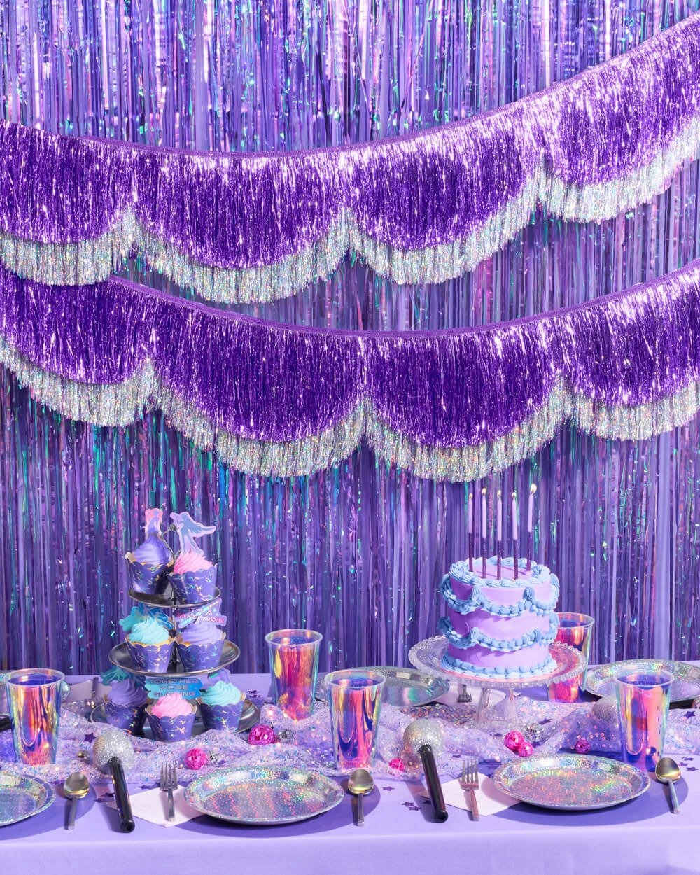 Purple & Silver Scallop Fringe Banner