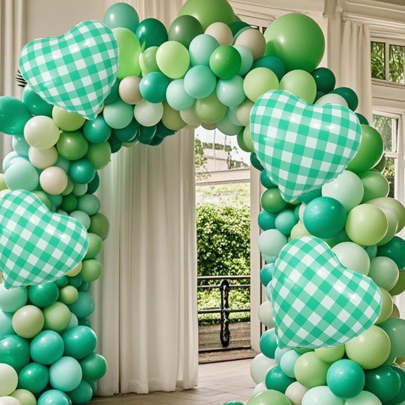 Green Gingham Heart Shaped Balloon