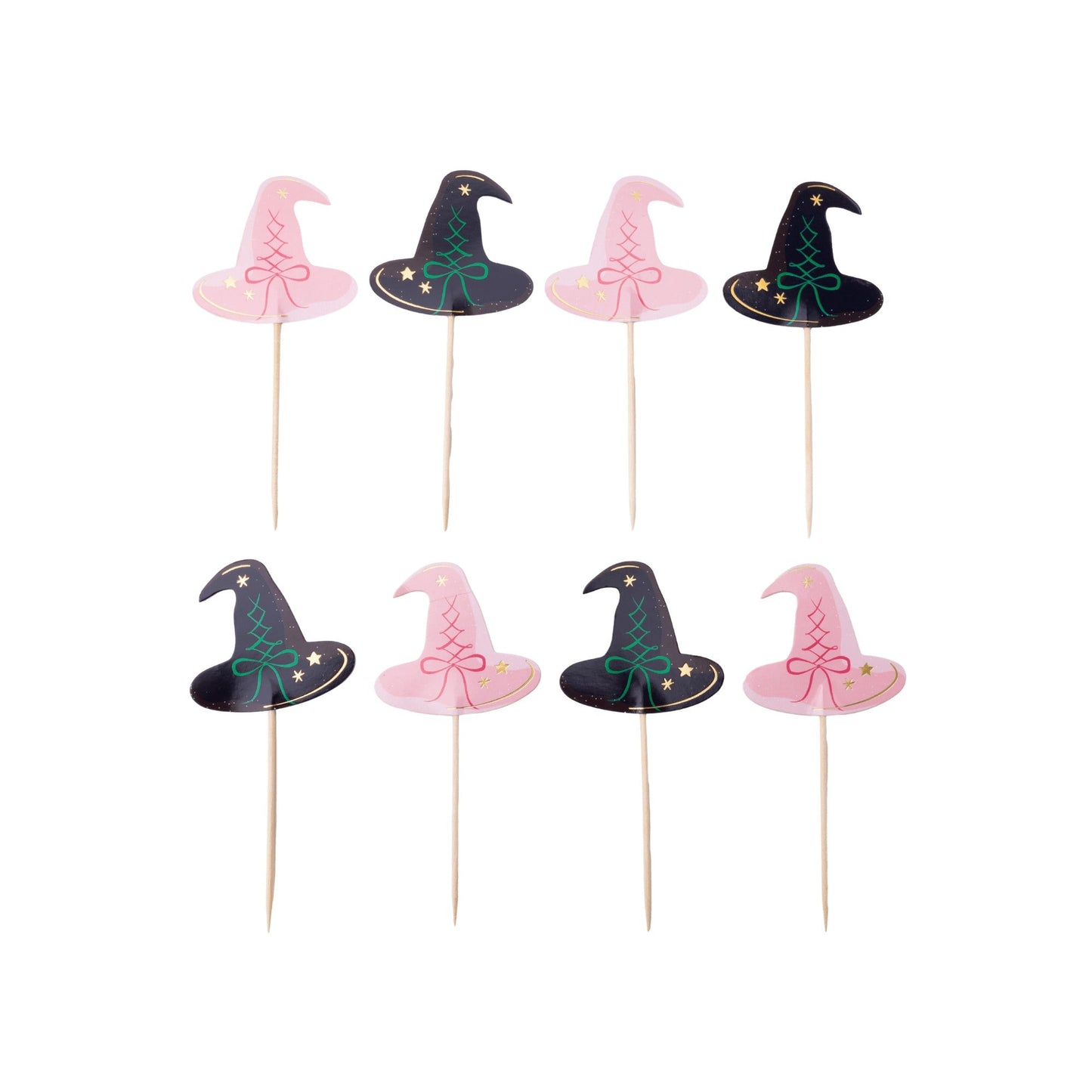 Pink & Black Witch Hat Cupcake Toppers
