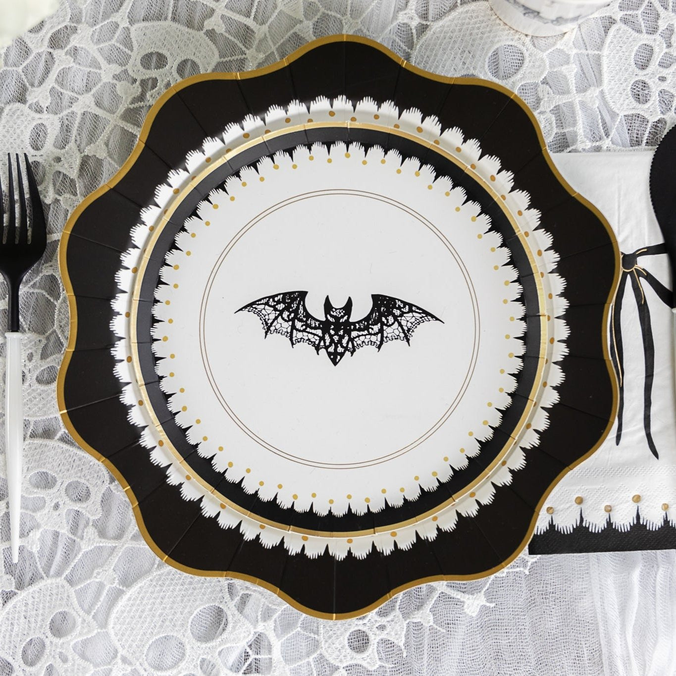 Elegant Halloween Dessert Lacy Bat Plates