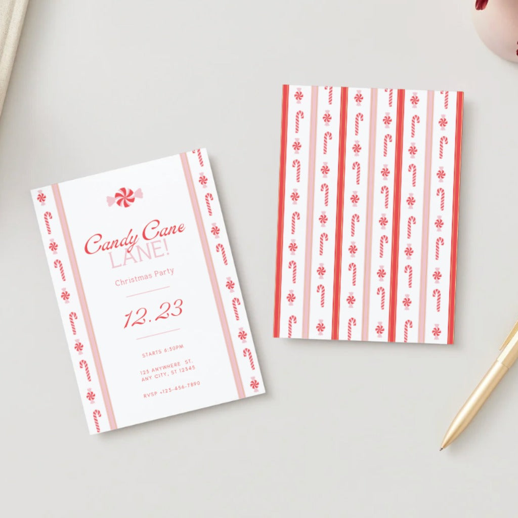 Candy Cane Christmas Digital Party Invitation