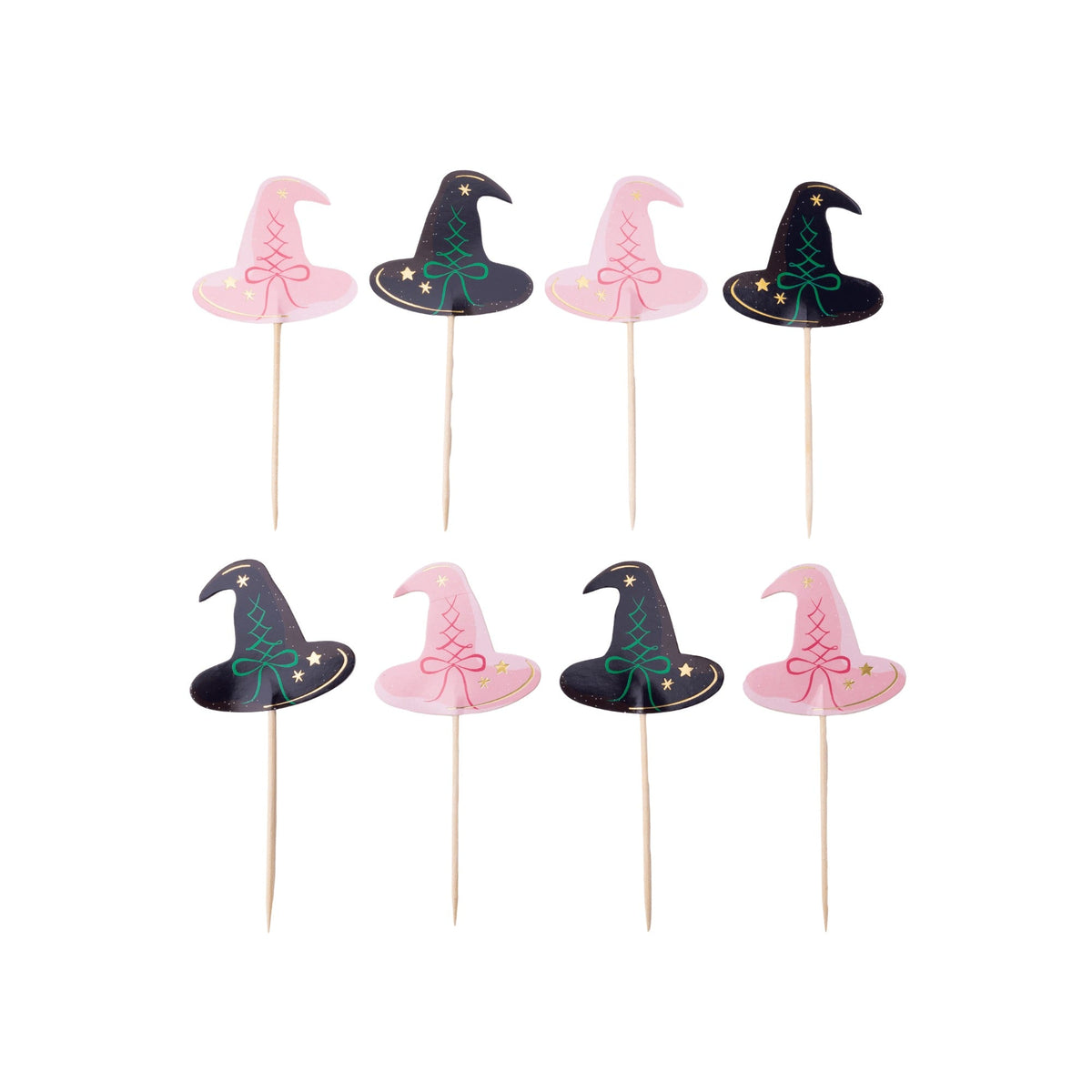 Pink & Black Witch Hat Cupcake Toppers